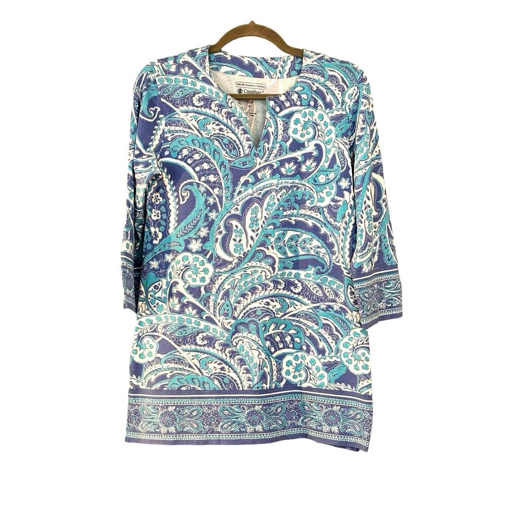 Coolibar Blue Paisley Top St Lucia Tunic Womans Small Coverup  Resort Beachy